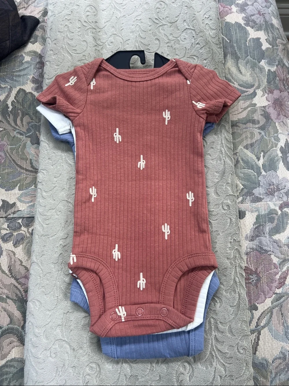 Carter's 3 piece Blue Ribbed 'This Is My First Rodeo' Baby One-Piece, & two more